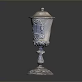 Intricate Silver Sculptural Carving With Decorative Lid And Ornate Pedestal Base