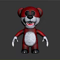 Red Plush Bear Doll With White Belly Black Eyes And Sharp Teeth Design
