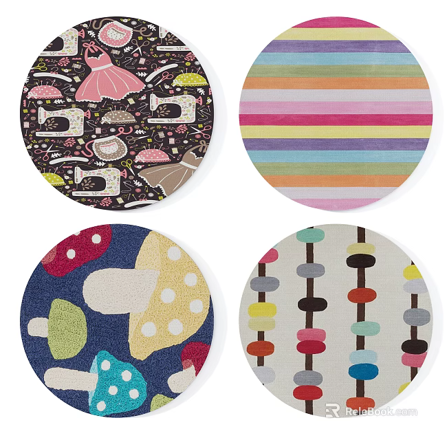 Round Rugs Featuring Colorful Patterns Mushroom Designs Striped And Abacus Motifs For Home Decor 3d model 