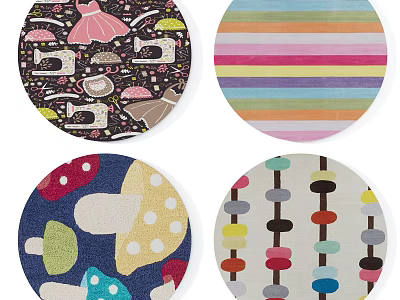 Round Rugs Featuring Colorful Patterns Mushroom Designs Striped And Abacus Motifs For Home Decor 3d model