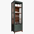 Modern Storage Cabinet with Glass Door Wooden Shelves Holding White Bowls Plates and Wine Glasses