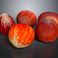 Several Red Textured Chestnuts Some Sliced Showing Inner Part On Dark Background 3d model