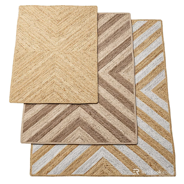 Stylish Square Rugs With Different Patterns In Beige Brown And White Tones 3d model 