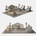 Classic Carved Sofa And Coffee Table Set With Table Lamps Accent Chairs And Area Rug
