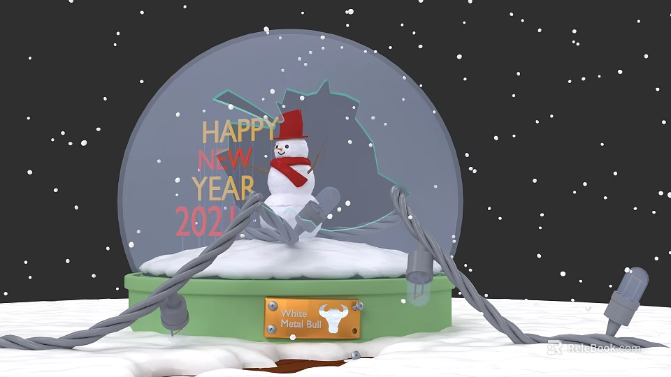 Festive Snow Globe With Snowman Happy New Year 2022 And Merry Christmas Decorations 3d model 