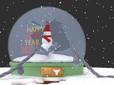 Festive Snow Globe With Snowman Happy New Year 2022 And Merry Christmas Decorations 3d model