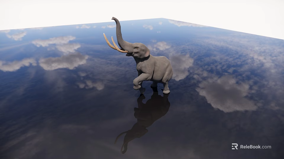 Reptile Crocodile Model Standing On Reflective Water With Cloudy Sky Background 3d model 