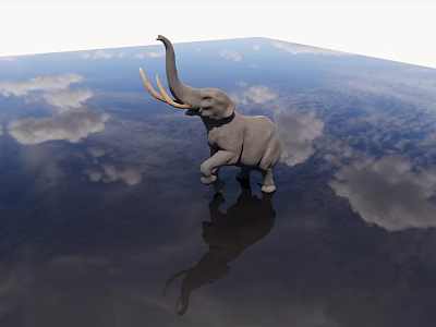 Reptile Crocodile Model Standing On Reflective Water With Cloudy Sky Background 3d model