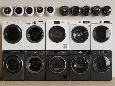 Modern Front Loading Washing Machines With Multiple Models And Control Panels 3d model