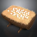 Wooden Container Filled With Straw And White Eggs On Dark Background