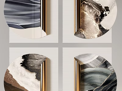 Modern Circular Decorative Paintings With Golden Frames And Abstract Textures 3d model