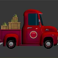 Red Vintage Truck With Wooden Crates And Grass In Cargo Bed