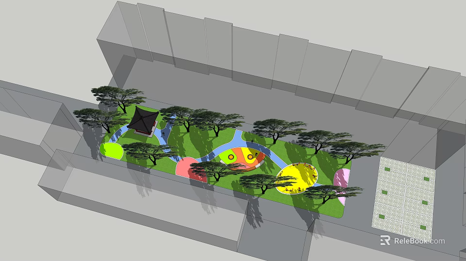 Park Landscape Design With Green Trees Colorful Play Areas And Water Features 3d model 