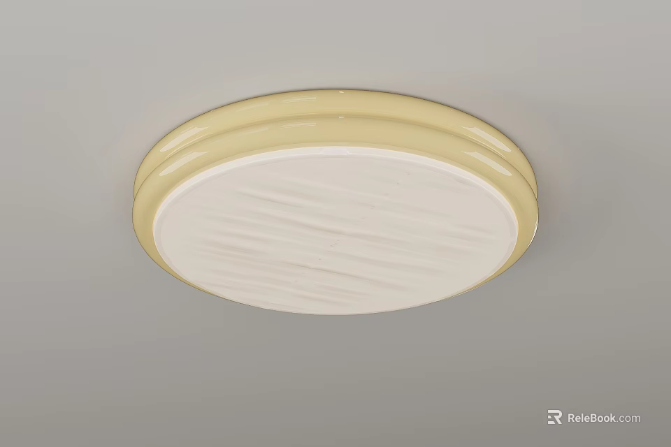 Modern Round Ceiling Light with Cream Frame and Textured White Center Design 3d model