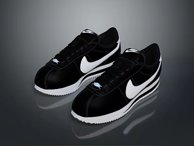 Black and White Classic Casual Sneakers with Leather Upper White Soles and Signature Side Logo 3d model