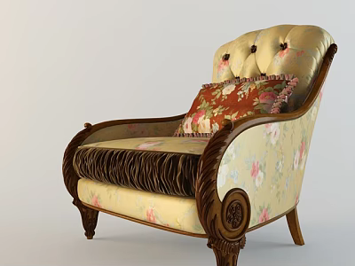 Vintage Bar Chair With Floral Pattern Upholstery And Wooden Frame Details 3d model