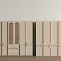 Two Modern Beige Wardrobes With Rattan Design And Multiple Storage Drawers