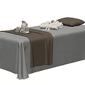 Cozy Massage Bed With Gray Bedspread Brown Blanket Soft Pillows And Folded Towels