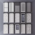 Various Decorative Barn Doors Featuring Different Panel Styles And Chalkboard Design 3d model