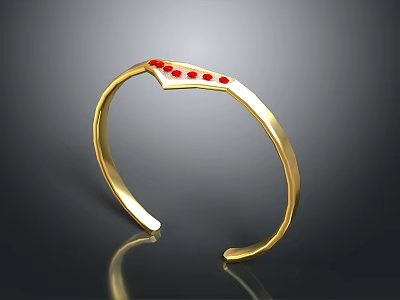 Golden Bracelet With Red Stones Fashion Accessory For Daily Wear 3d model