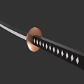 Traditional Samurai Sword With Silver Blade Black Handle Diamond Pattern And Copper Tsuba 3d model