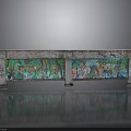 Long Stone Platform Featuring Colorful Murals Support Columns And Reflections On Smooth Floor