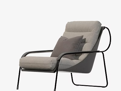 Modern Gray Fabric Lounge Chair With Black Metal Frame And Cushion 3d model