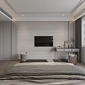 Modern Bedroom Interior Design With Gray Bed Linens Nightstands And Large Windows 3d model
