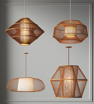 Bamboo Woven Pendant Lights With Modern Natural Design For Interior Decoration 3d model