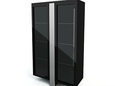 Modern Black Storage Cabinet With Glass Doors And Sleek Metal Frame Design 3d model