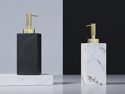 Bathroom Accessories Soap Dispensers With Black White Marble Texture And Golden Pump 3d model