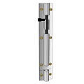 White Metal Door Handle With Black Component And Screws On Door