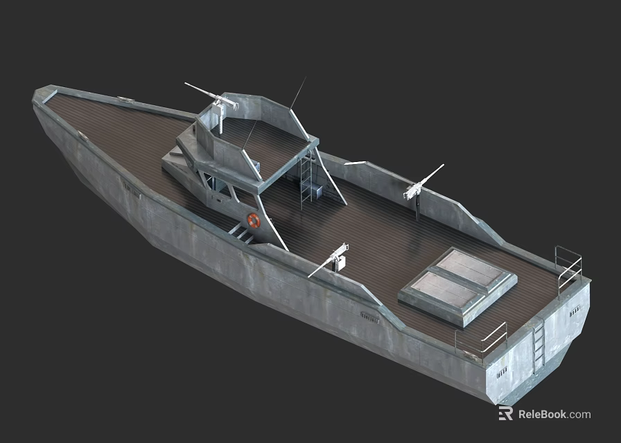 Gray Metallic Warship With Deck Structure Command Tower Railing And Military Equipment 3d model 