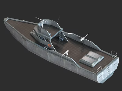 Gray Metallic Warship With Deck Structure Command Tower Railing And Military Equipment 3d model