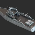 Gray Metallic Warship With Deck Structure Command Tower Railing And Military Equipment