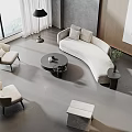 Modern Curved Light Colored Sofa And Black Coffee Table Set With Accent Chairs Floor Lamp
