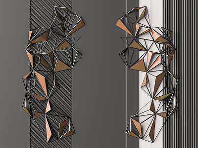 Modern Geometric Chandeliers With Copper Black Metallic Frames For Contemporary Interior Design 3d model