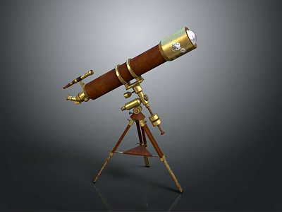 Vintage Astronomical Telescope with Brass Tripod Stand Wooden Tube and Adjustable Mount 3d model