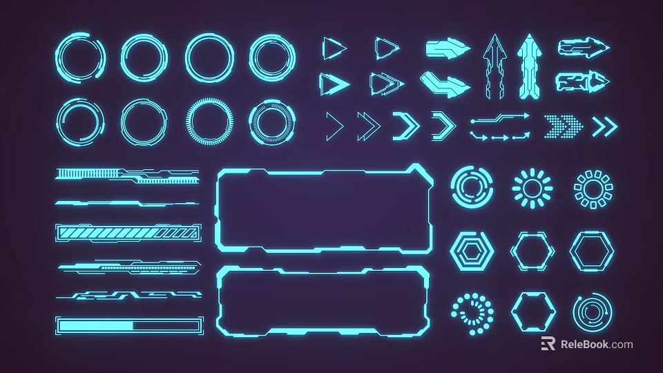 Futuristic Decorative Lights With Geometric Shapes Blue Glowing And Neon Effect Design 3d model 