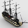 Detailed Building Block Sailing Ship Model With Multiple Masts And Rigging Details 3d model