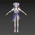 Woman With Purple Hair Wearing White Top And Purple Skirt With Hair Accessory