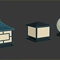 Modern Outdoor Lighting Fixtures With Pagoda Square And Round Designs On Textured Ground
