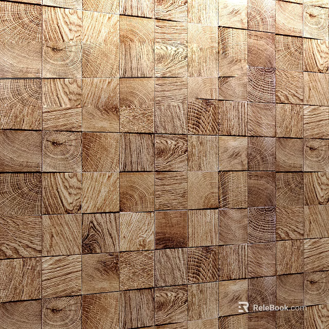 Natural Wooden Wall Panel Design With Square Pattern And Brown Natural Texture 3d model 