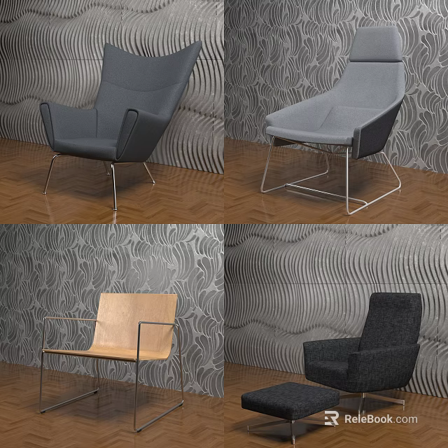 Modern Accent Chair With Metal Frame Fabric Upholstery Wooden Floor Wavy Texture Wall 3d model 