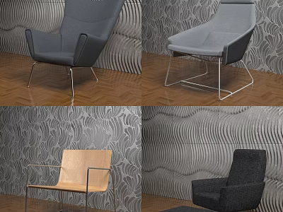 Modern Accent Chair With Metal Frame Fabric Upholstery Wooden Floor Wavy Texture Wall 3d model