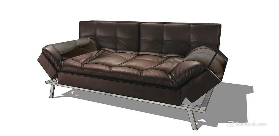 Brown Leather Sectional Sofa With Modern Design Metal Frame And Comfortable Seats 3d model 