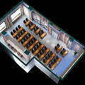 Modern School Classroom With Wooden Desks Black Chairs Bright Windows And Ceiling Lights
