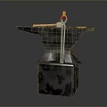 Traditional Blacksmith Anvil On Sturdy Base With Hammer And Tongs