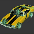 Yellow Classic Two Door Car With Black Stripes And Sporty Exterior Design
