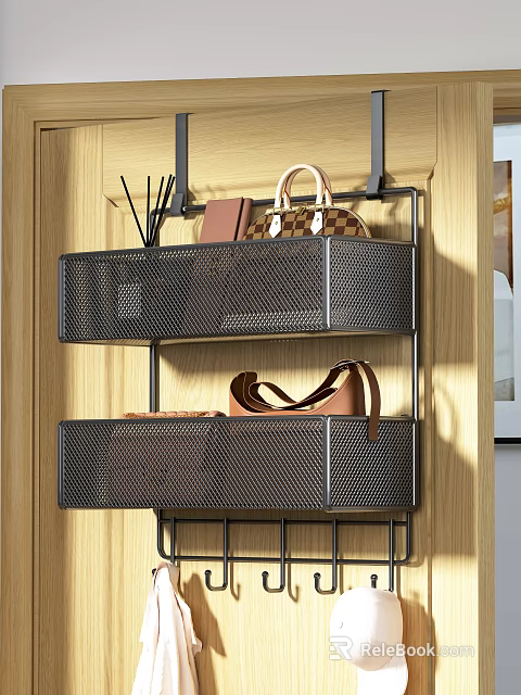 Black Mesh Wall Mounted Storage Bins With Two Tier Design For Handbags And Notebooks 3d model 
